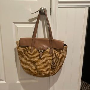 Michael Kors raffia bag with real leather trim. Gently used. Beach & everyday